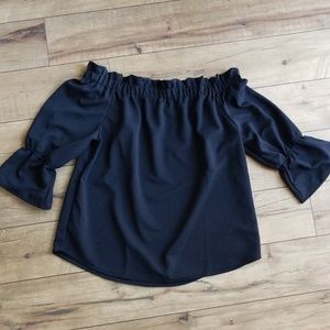 Off Shoulder Blouse w/ 3/4 Ruffled Sleeves
